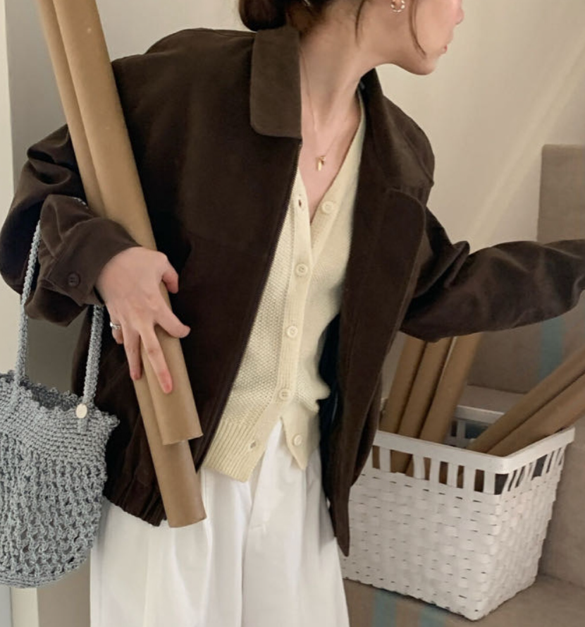 【Lumnia】韓國設計 翻領寬鬆麂皮外套